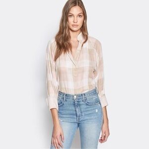 Joie Dia Gingham Button Front Blouse Pink Cream Small